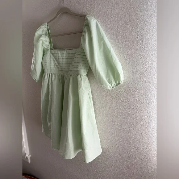 Francesca’s Blue Rain Mint Green Puff Sleeve Babydoll Dress NWT - Picture 5 of 7